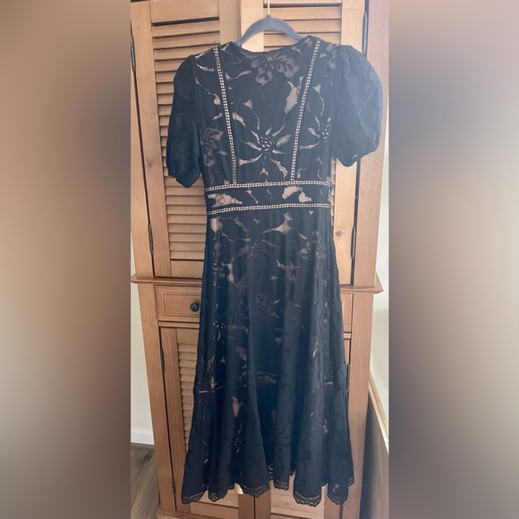 NWT By Anthropologie Ophelia puff-sleeve black and nude dress - Picture 6 of 12